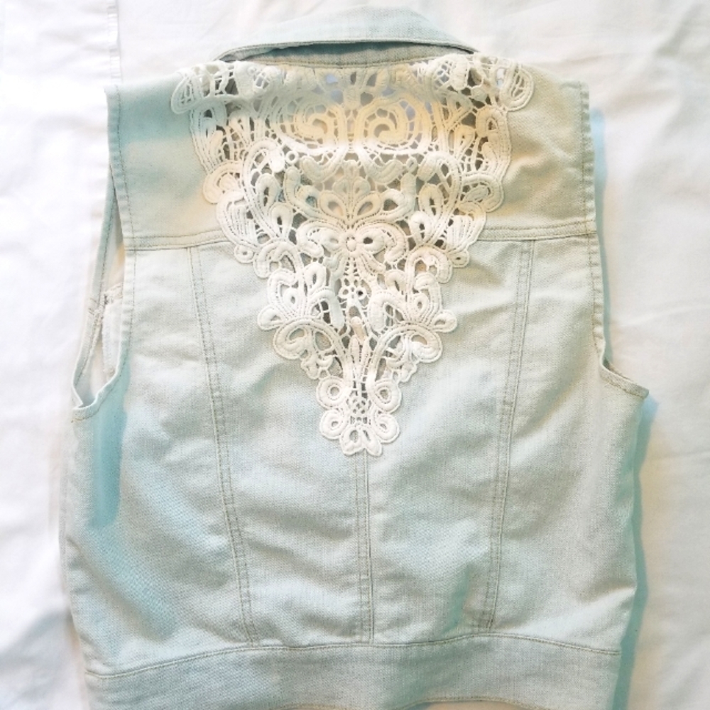 Small Denim Vest with Lace Detailing
